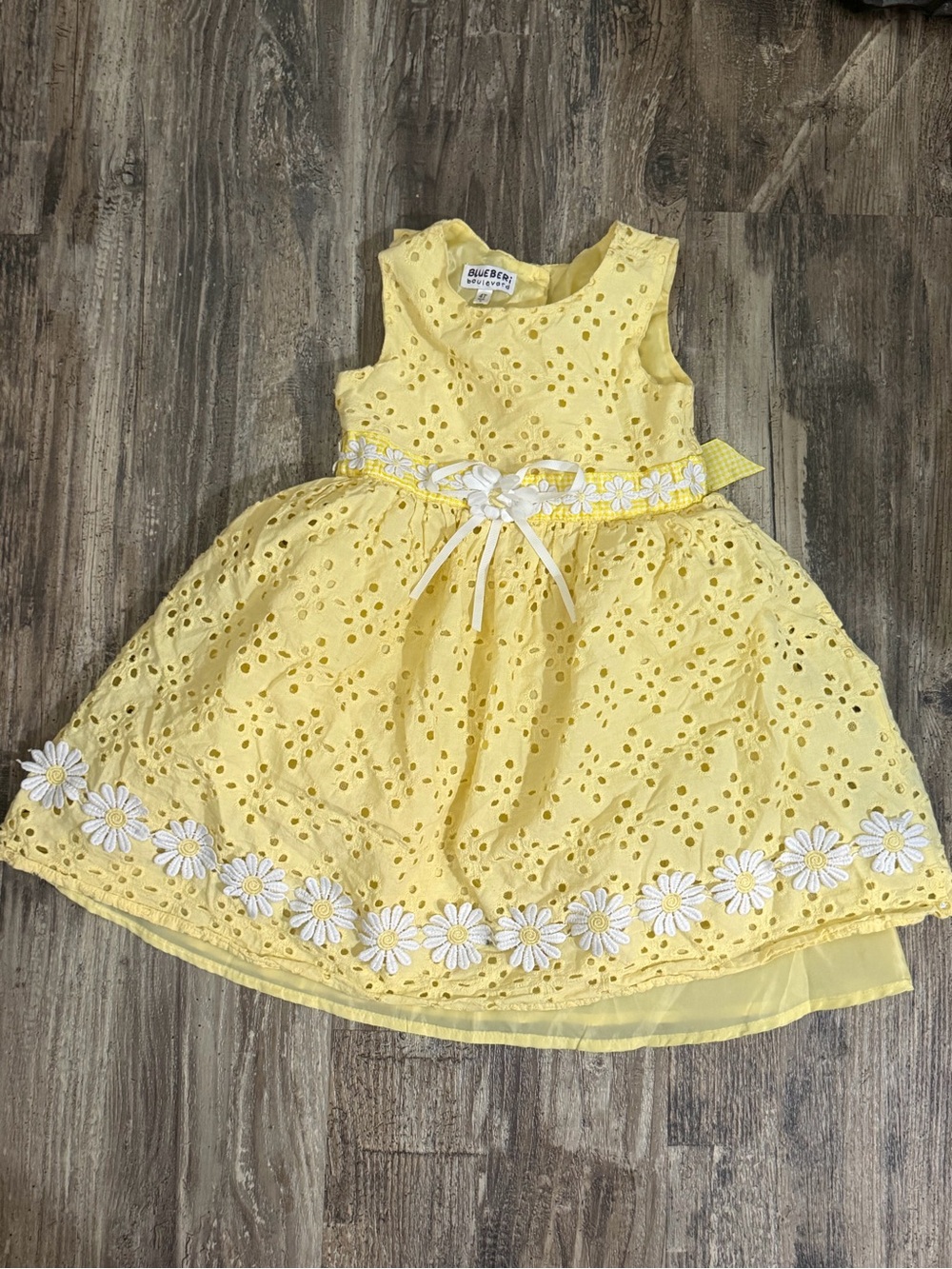 Blueberi Boulevard Yellow Eyelet Daisy Trim Dress